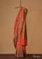 Peach Banarasi Handloom Saree In Orange Shade With Shikara Skirt Border Weave And Unstitched Blouse