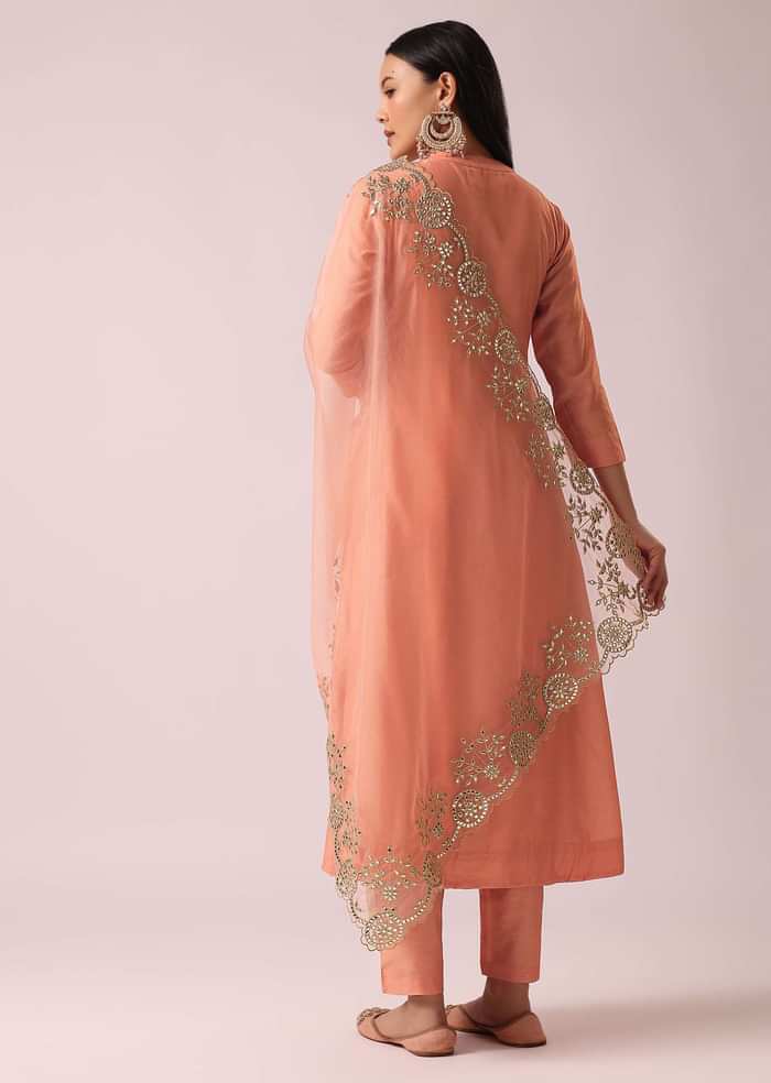 Peach Chanderi Anarkali And Pant Set