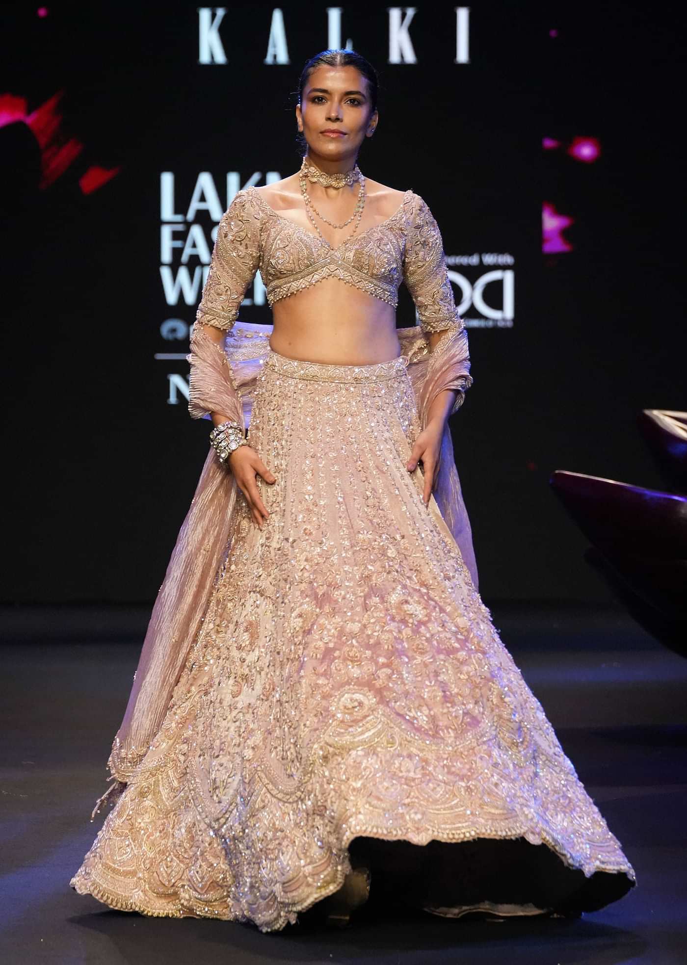 Peach Chanderi Brocade Embroidered Bridal Lehenga With Two Dupattas