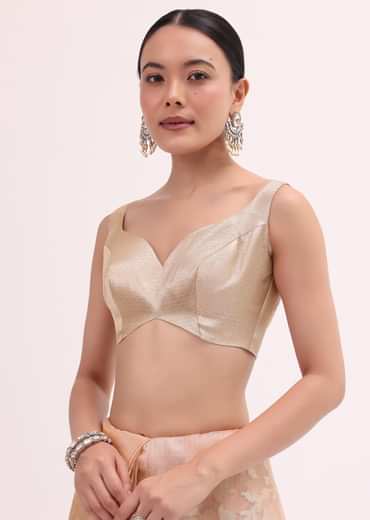 Peach Chanderi Saree With Unstitched Blouse