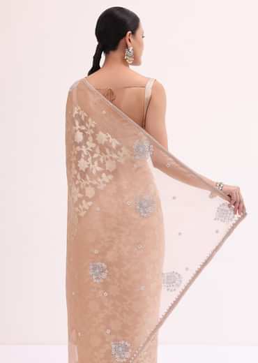 Peach Chanderi Saree With Unstitched Blouse