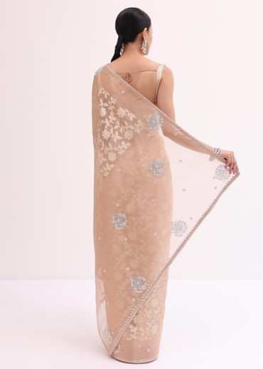 Peach Chanderi Saree With Unstitched Blouse