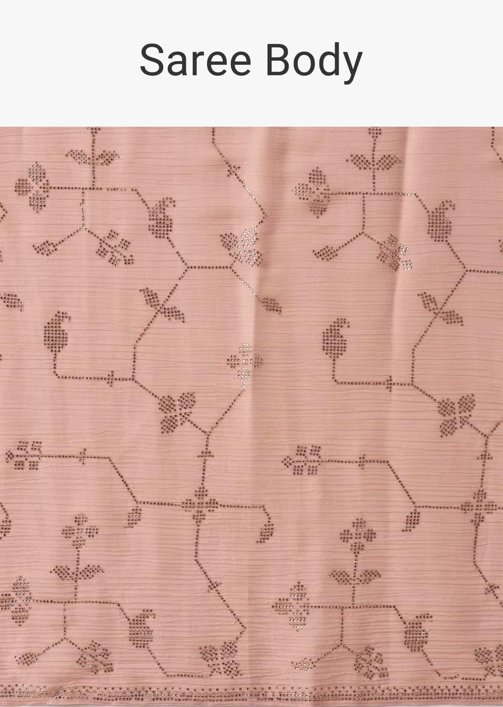 Peach Chiffon Saree With Swarovski Embellishments And Unstitched Blouse Piece
