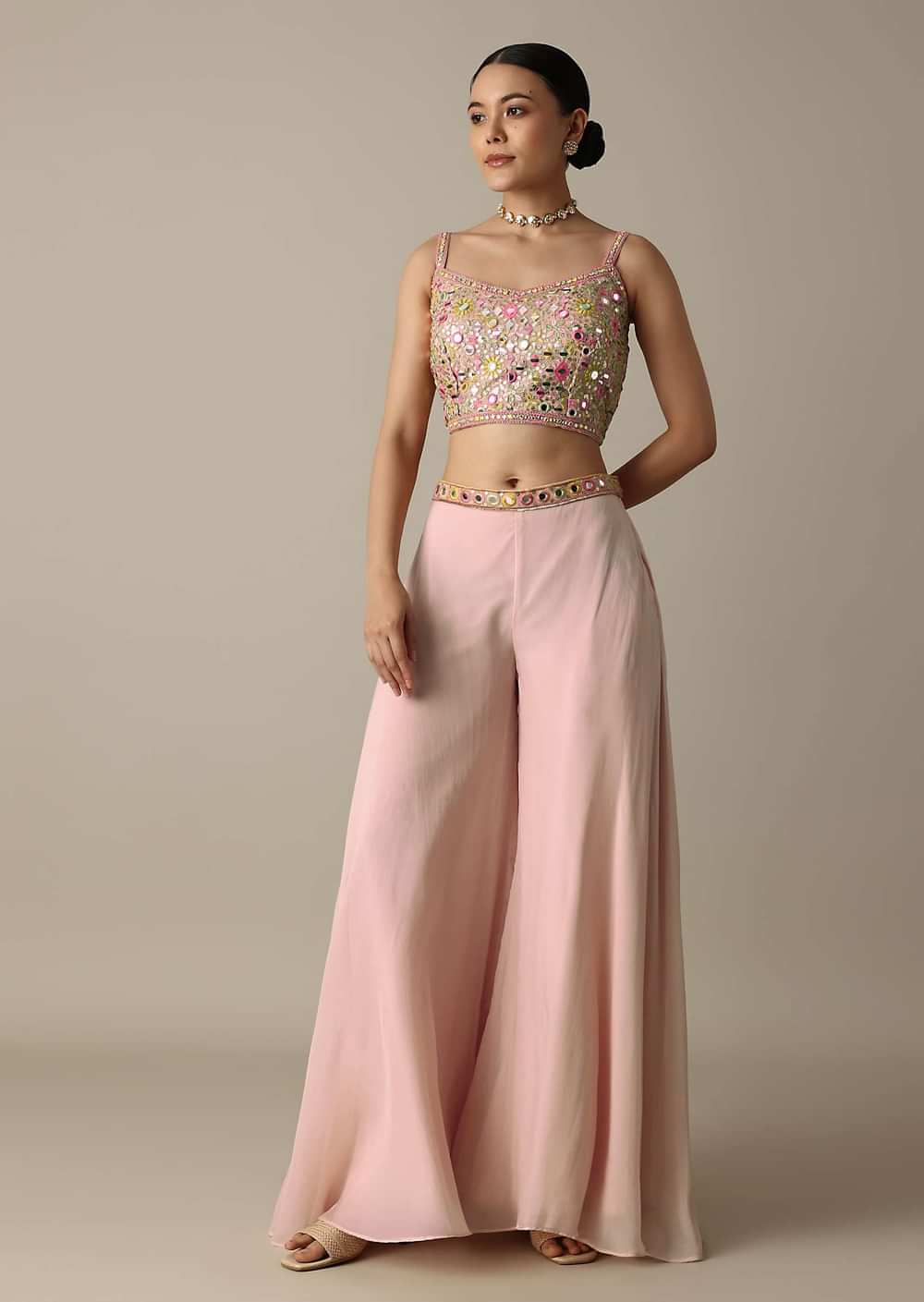 Peach Choli Indowestern Suit With Exquisite Mirror Work