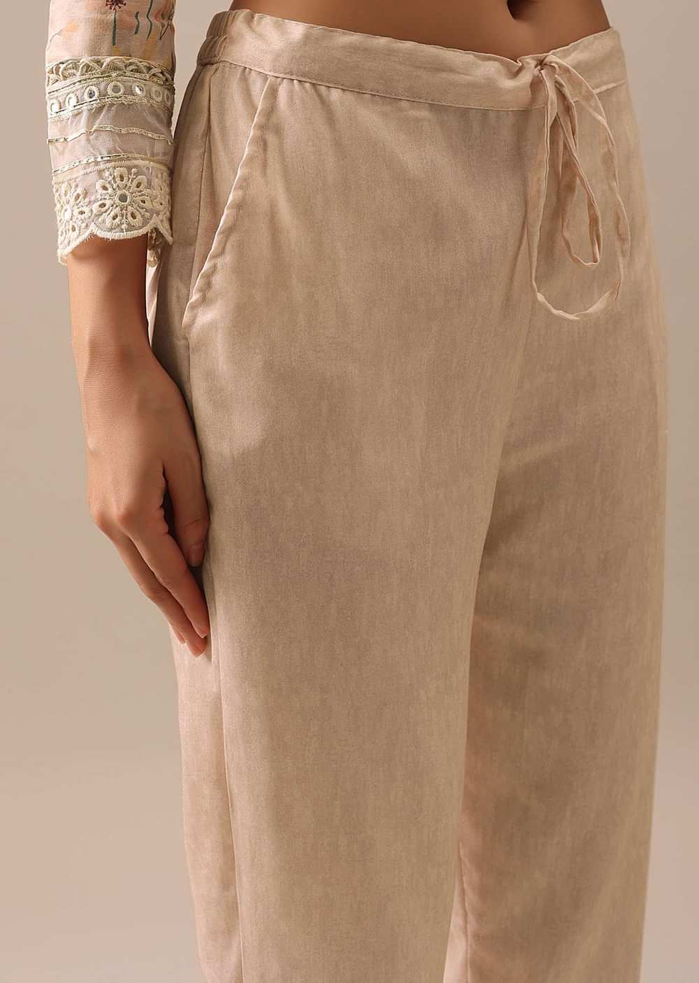 Peach Cotton Kurta Set with Floral Prints