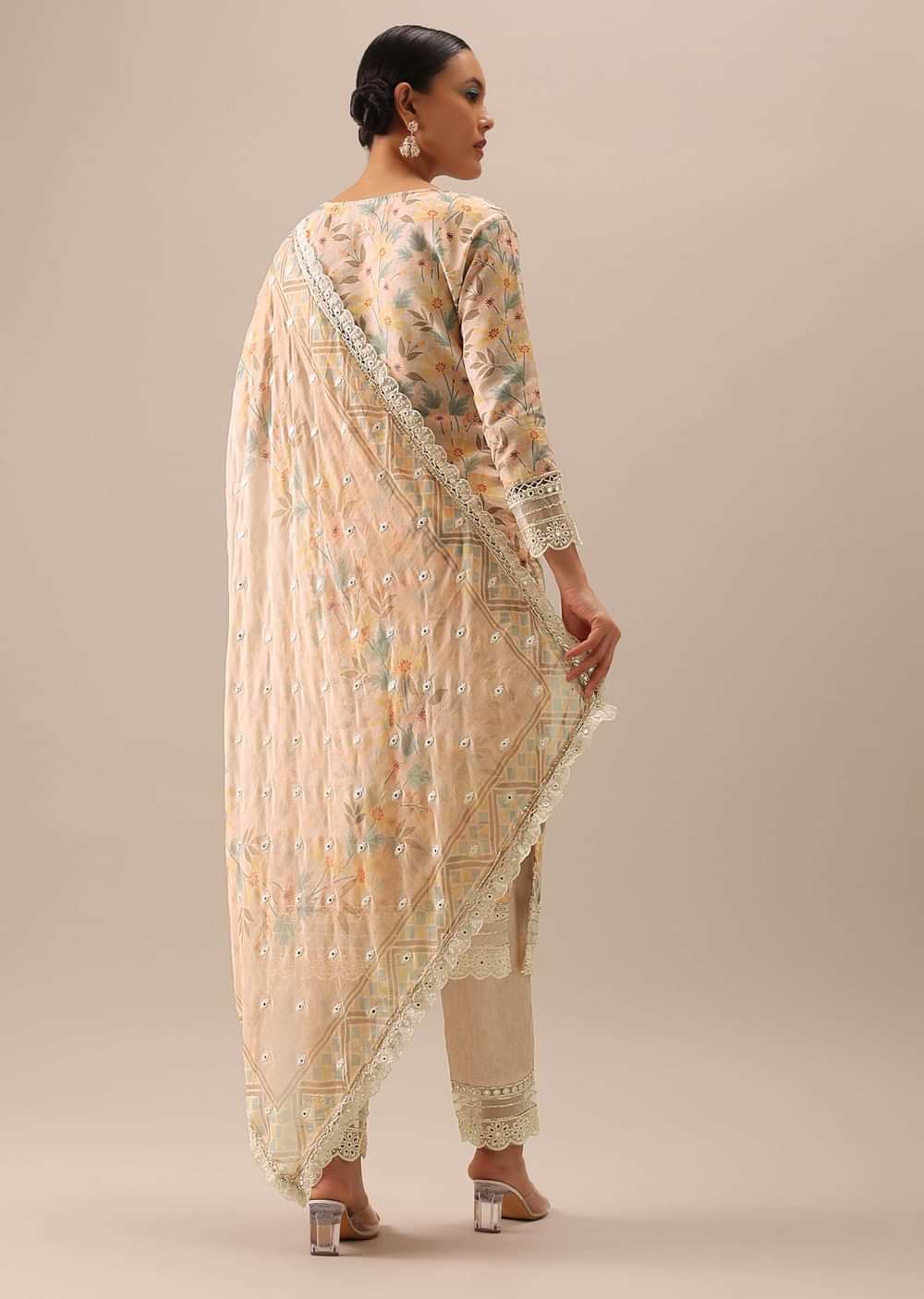 Peach Cotton Kurta Set with Floral Prints
