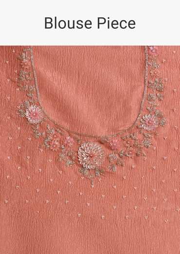 Peach Crushed Tissue Saree With Cutdana And Sequins Jaal Work