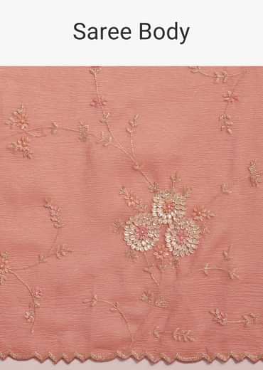Peach Crushed Tissue Saree With Cutdana And Sequins Jaal Work