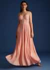 Peach Cutdana Work Pleated Jumpsuit