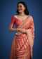 Peach Dola Silk Saree With Zari Work And Gota Patti Border