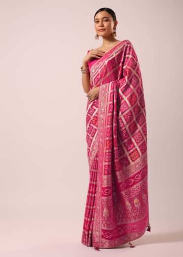 Peach Dola Silk With Bandhani Weave Detail
