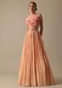 Peach Embellished Jacket And Lehenga Set In Chiffon