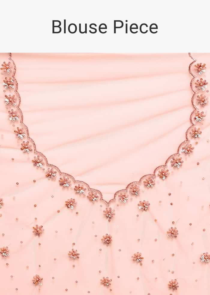 Powder Pink Embroidered Net Saree With Unstitched Blouse