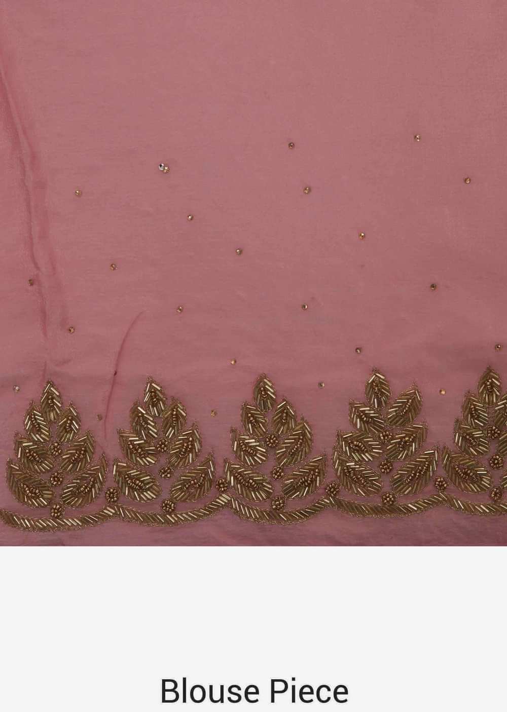 Peach georgette saree with unstitched blouse adorn in heavy cut dana work only on Kalki