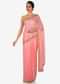 Peach georgette saree with unstitched blouse adorn in heavy cut dana work only on Kalki