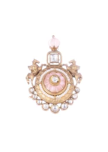 Peach Gold Finish Necklace Set With Carving Work