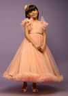 Kalki Girls Peach Gown In Net With Frill Sleeves And Glitter Belt