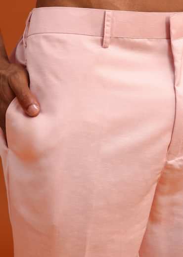 Peach Green Linen Silk Mirror Work Jacket Kurta Set