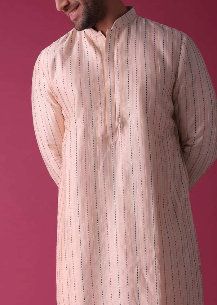 Peach Jacket Kurta Set In Art Silk With Threadwork