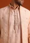Peach Kurta And Jacket Set With Mirror Work