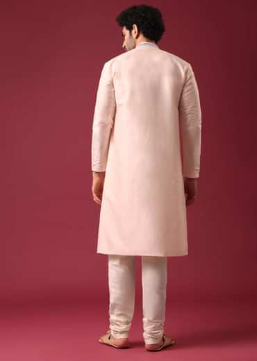 Peach Kurta Set With Mirror Work In Silk