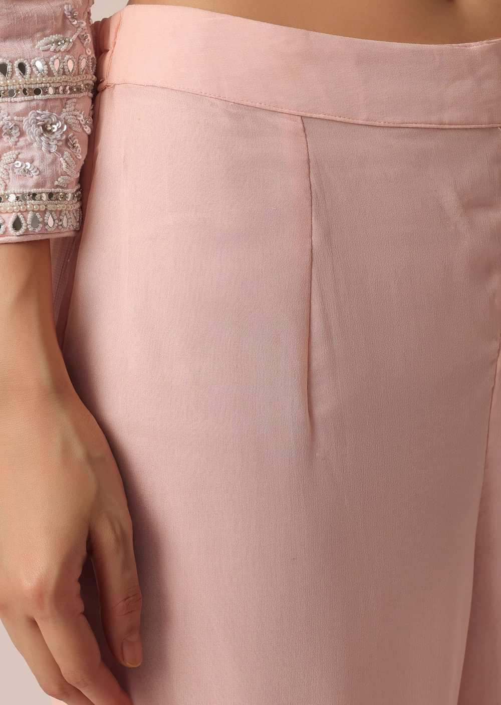 Peach Kurta Sharara Set With Pearl Embellishments