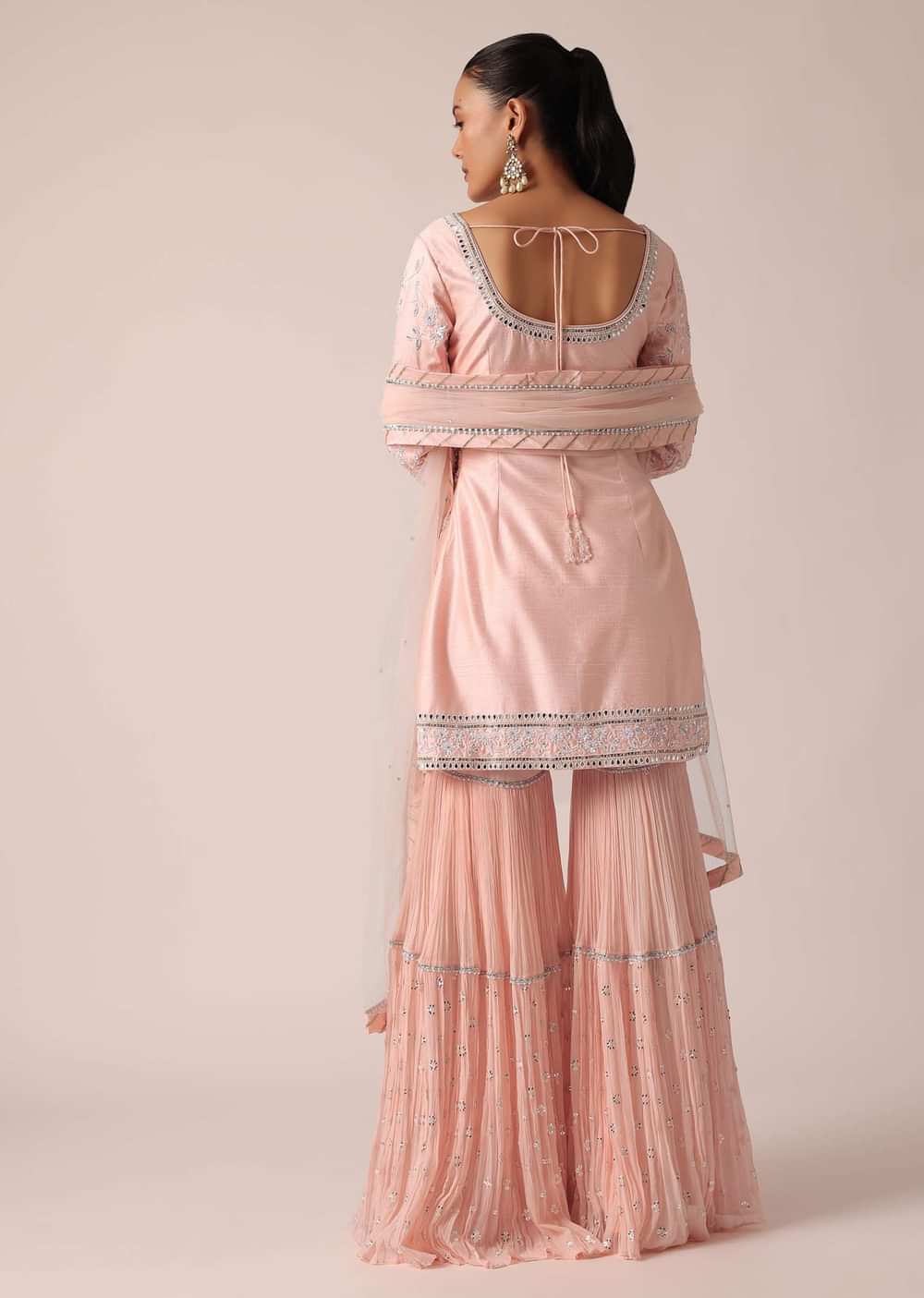 Peach Kurta Sharara Set With Pearl Embellishments