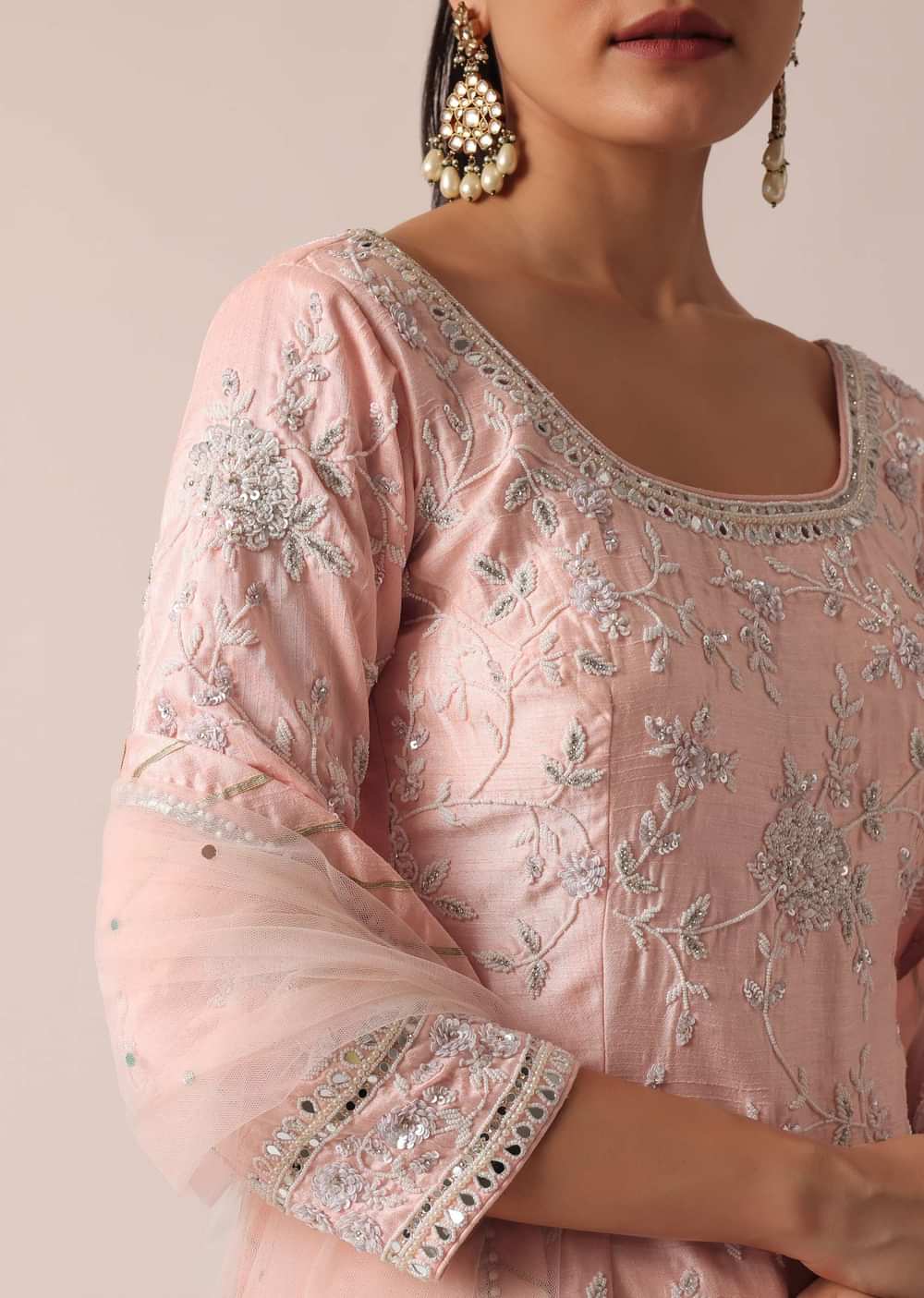 Peach Kurta Sharara Set With Pearl Embellishments