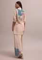 Peach Linen Summer Co-ord Set With Floral Stripe Print Kurta And Pants