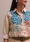Peach Linen Summer Co-ord Set With Floral Stripe Print Kurta And Pants