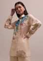 Peach Linen Summer Co-ord Set With Floral Stripe Print Kurta And Pants