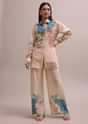 Peach Linen Summer Co-ord Set With Floral Stripe Print Kurta And Pants