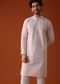 Peach Lucknowi Kurta And Churidar Set In Cotton
