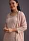 Peach Lucknowi Work Kurta Set With Flared Palazzo And Resham Dupatta