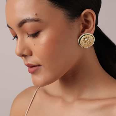 Peach Meenakari Stud Earrings With Studded Stones