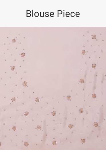 Peach Pink And Silver Toned Sequins Saree With An Embellished Border