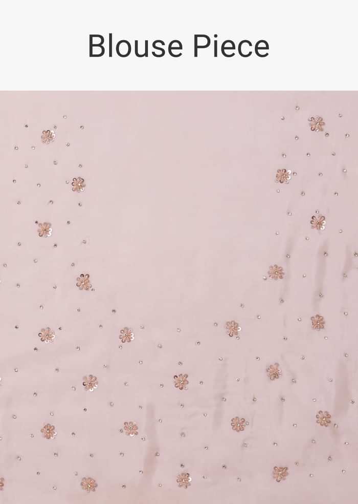 Peach Pink And Silver Toned Sequins Saree With An Embellished Border