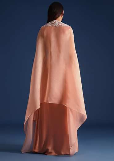 Peach Moti Work Jacket With Skirt And Crop Top