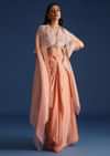 Peach Moti Work Jacket With Skirt And Crop Top