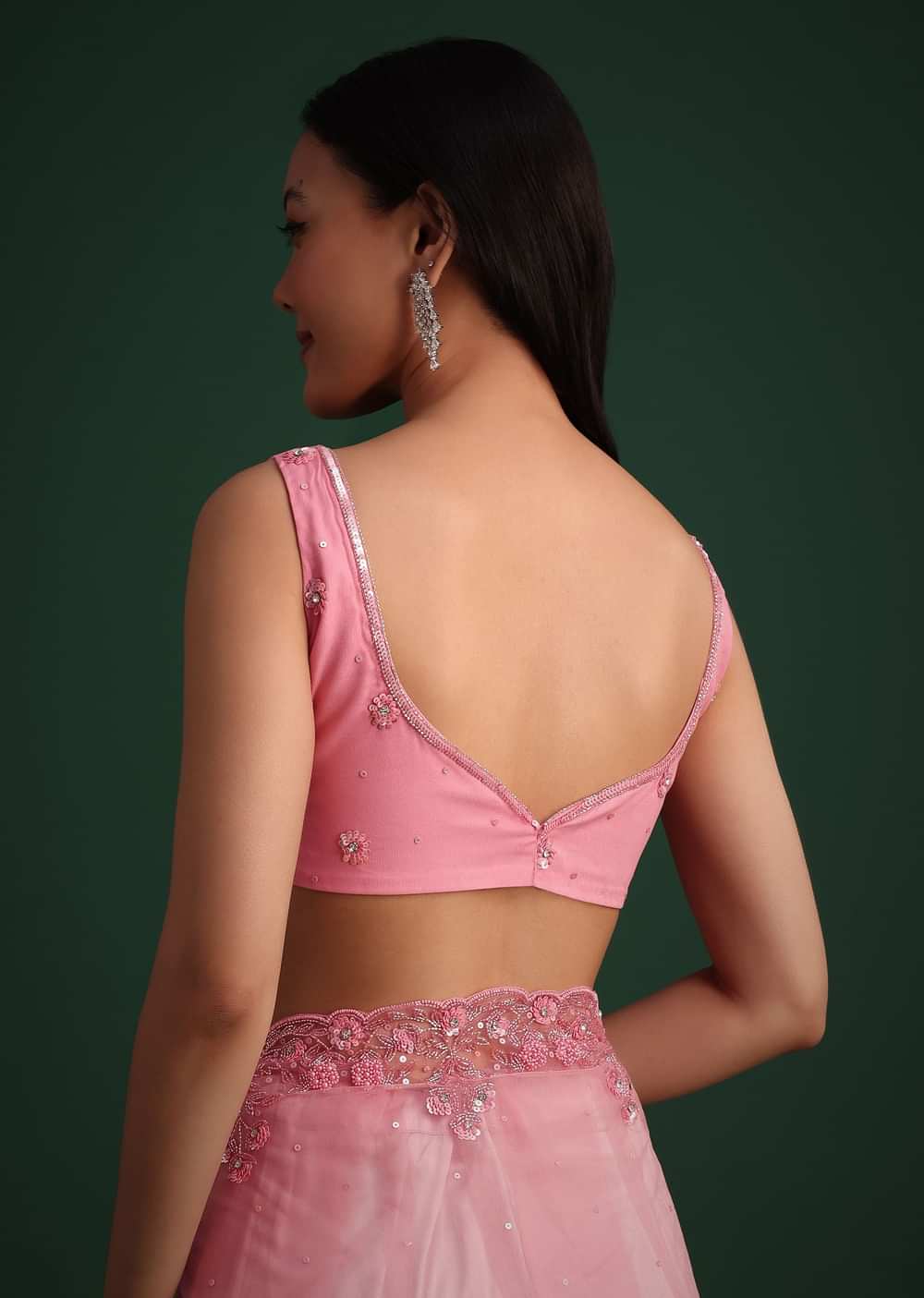 Pink Net Embroidered Saree With Cudtana And Sequin Work