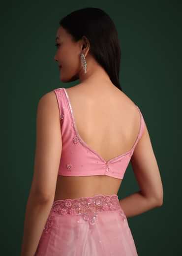 Pink Net Embroidered Saree With Cudtana And Sequin Work
