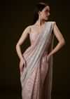 Peach Ombre Pre Drape Saree With Off Shoulder Boat Neck Blouse