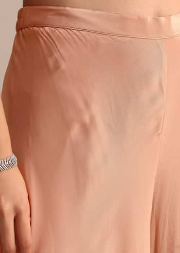 Peach Organza Crop Top Suit With Embroidered Jacket