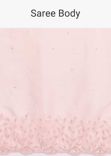 Peach Organza Saree In Sequins With Unstitched Blouse