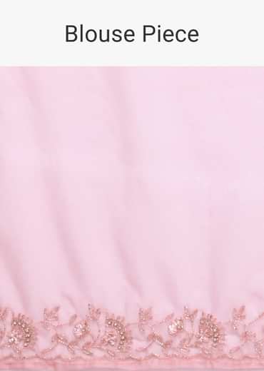 Peach Organza Saree With Cutdana Work And Unstitched Blouse Piece