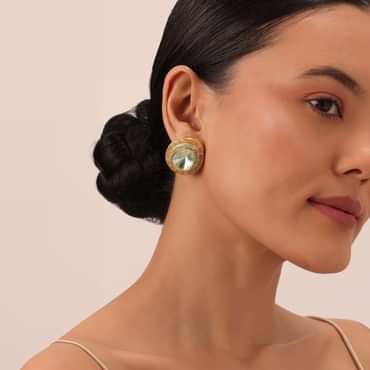 Peach Oversized Studs With Meenakari Detail And Studded Polki