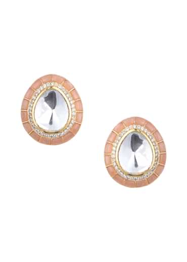 Peach Oversized Studs With Meenakari Detail And Studded Polki