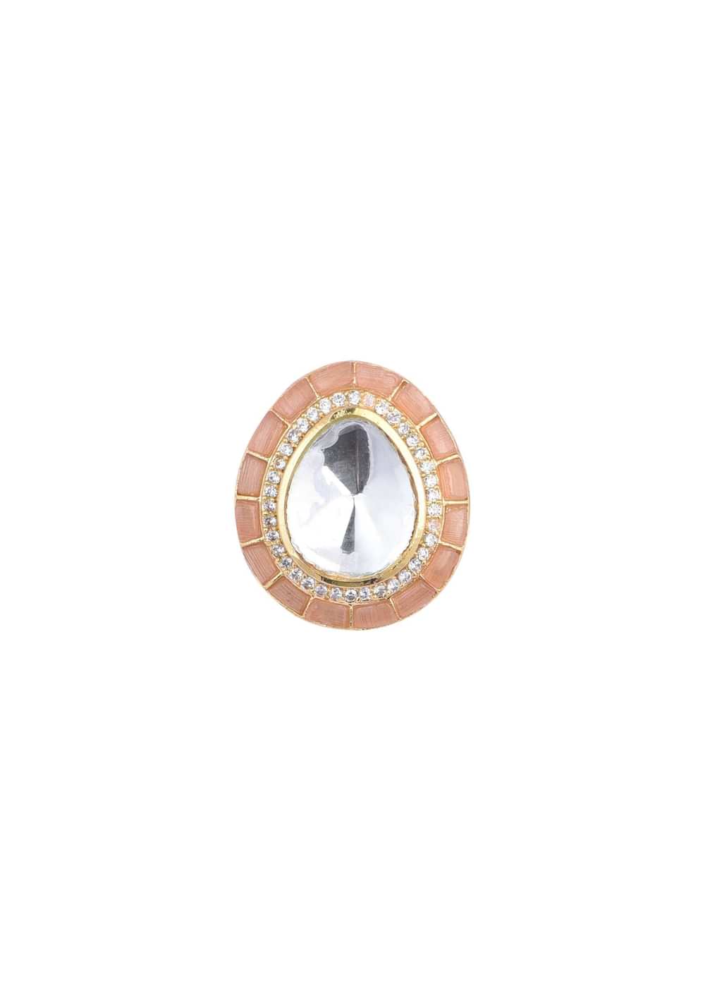 Peach Oversized Studs With Meenakari Detail And Studded Polki