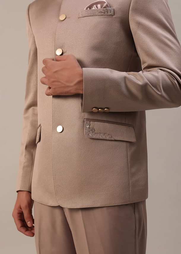 Peach Pink Embroidered Jodhpuri Suit