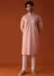 Peach Pink Sequins Embroidered Kurta Set In Silk